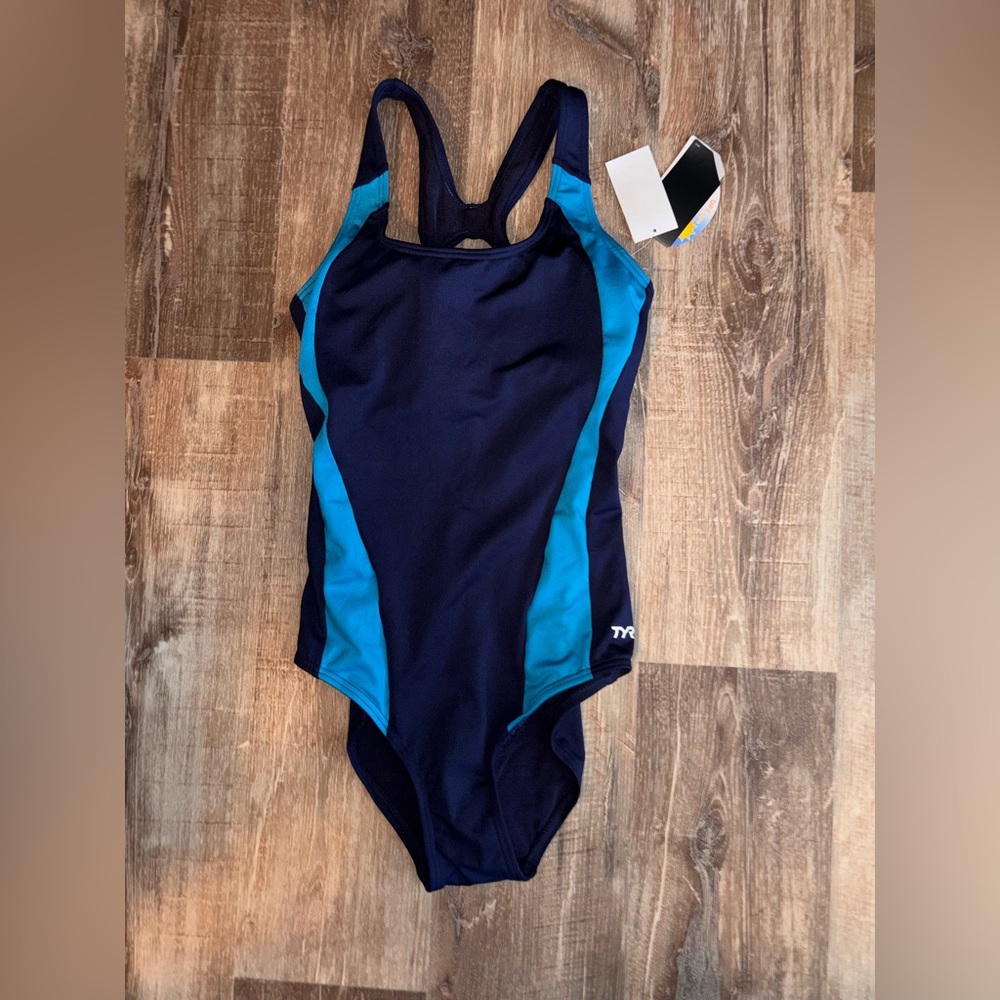 TYR Navy and Teal Girls' Performance One-Piece Swimsuit